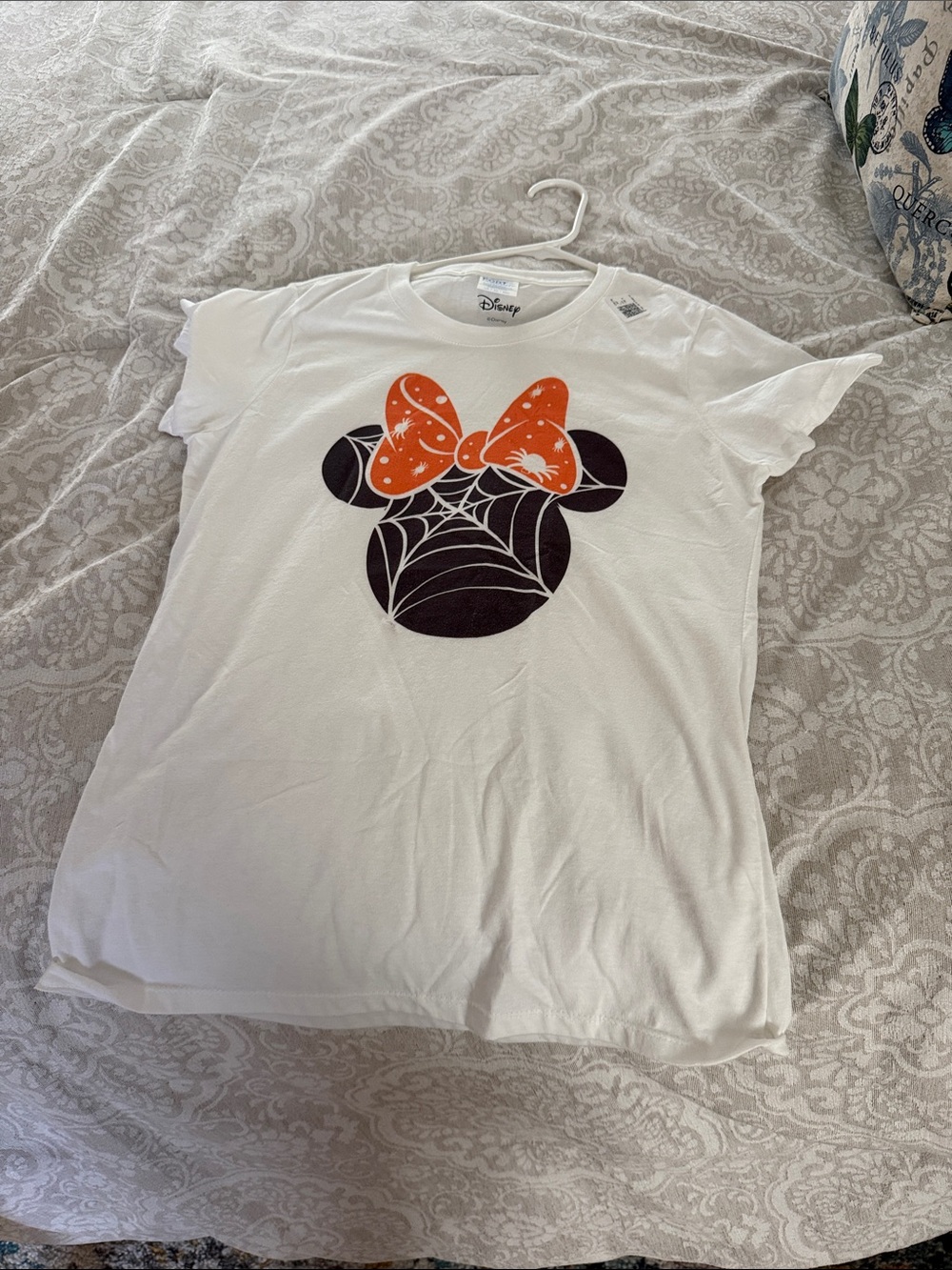 Disney White women' Minnie Mouse Halloween Graphic Tee with Orange Bow